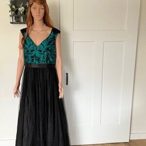 Aiden Mattox Embroidered Sleeveless Fit and Flare Long Gown